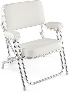 GOPLUS - Asiento Piloto Plegable para Barco, Asiento de Pesca con Cojín Acolchado, Respaldo y Apoyabrazos Cómodos, Silla Portátil, Capacidad 150 kg, para Marines, Barcos, Yates, Barcos