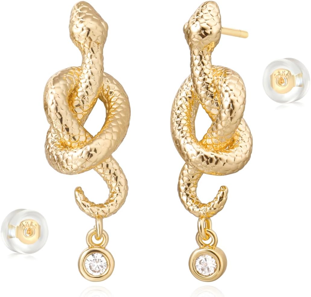 MYEARS Women Snake Earrings Gold Stud Serpent 14K Gold Plated Small Simple Hypoallergenic Everyday Jewelry