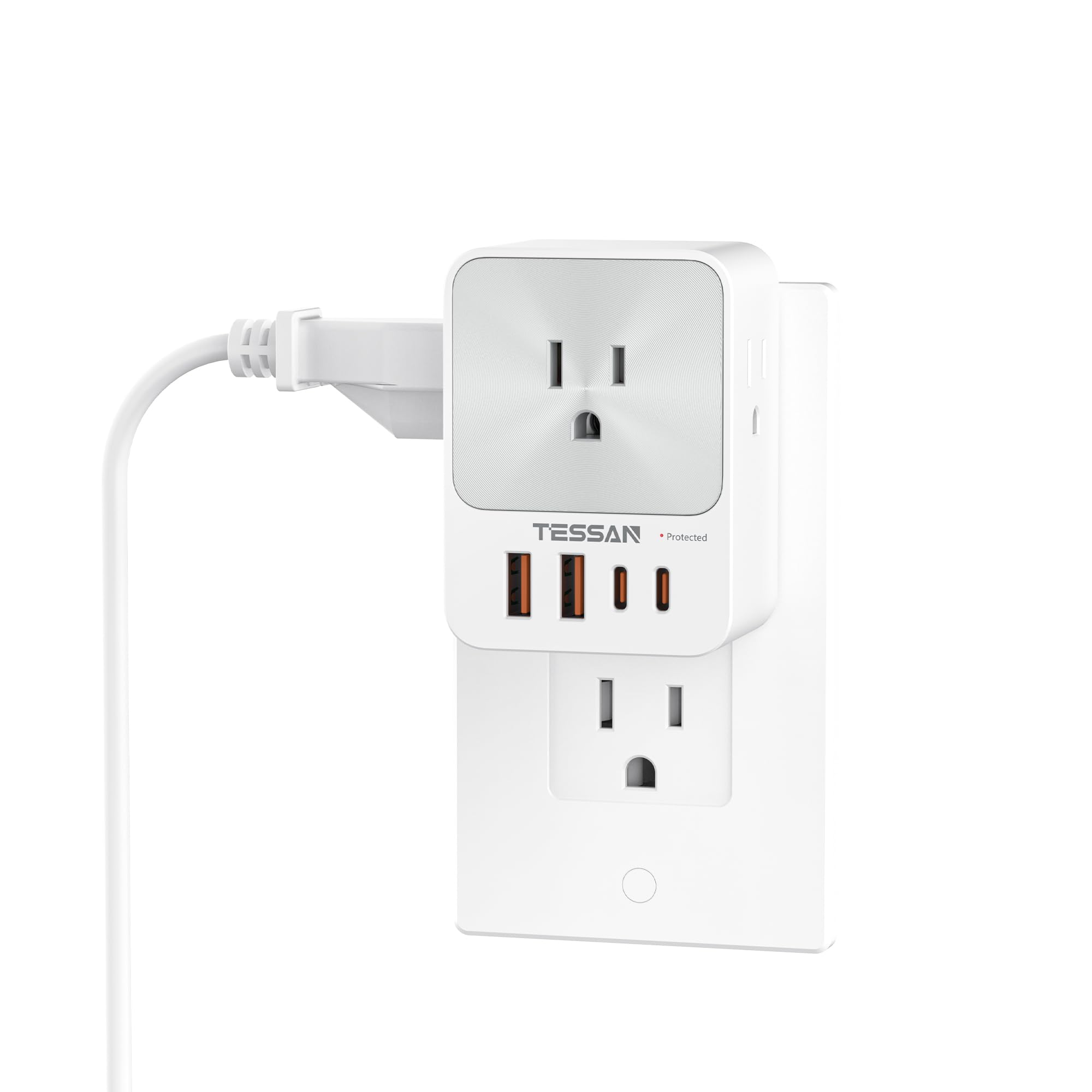 Wall Outlet Extender with 4 USB (20W 2 USB C), TESSAN Surge Protector Multi Plug Outlet Expander with 3 Socket Splitter, Wide Spaced Multiple Plug Extension Block for Home Office Dorm Room, Gray