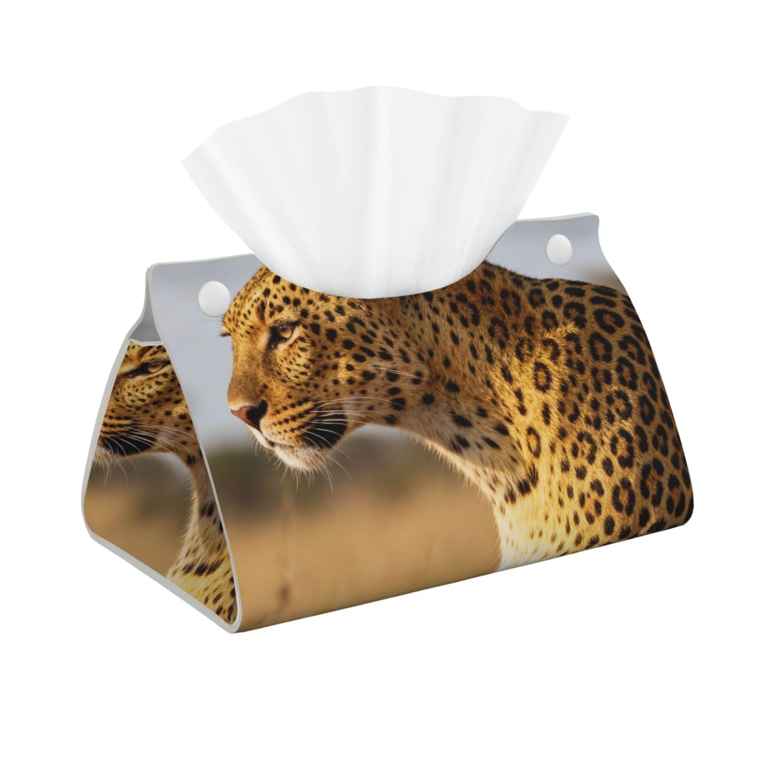 African leopard Long Leather Tissue Box Cover-Waterproof PU Leather Tissue Holder for Bathroom, Decorative Rectangular Tissue Case