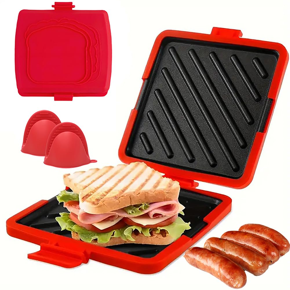 Opiekacz do kanapek w kuchence mikrofalowej, mini toster i urządzenie do robienia panini, nadaje się do mycia w zmywarce, bezprzewodowy, oszczędność czasu na łatwe śniadanie