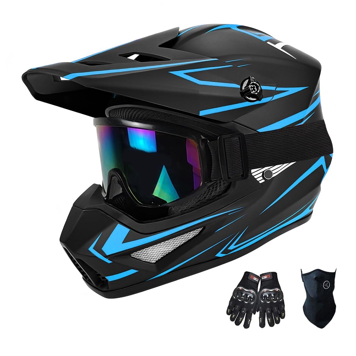 DOT Adult Dirt Bike Helmet W/Goggles Gloves & Mask, Motocross ATV BMX MX Quad Offroad Full Face Motorcycle Helmet