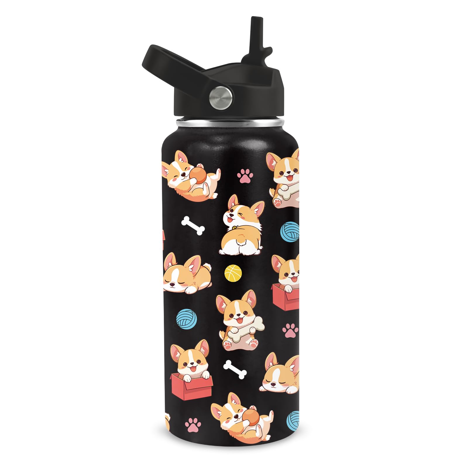 Corgi Gifts for Corgi Lovers - 32oz Corgis Themed Insulated Water Bottle with Straw - Christmas Birthday Gifts for Women, Dog Lover - Corgis Stainless Steel Coffee Cup for Sports, Gym, Travel, School