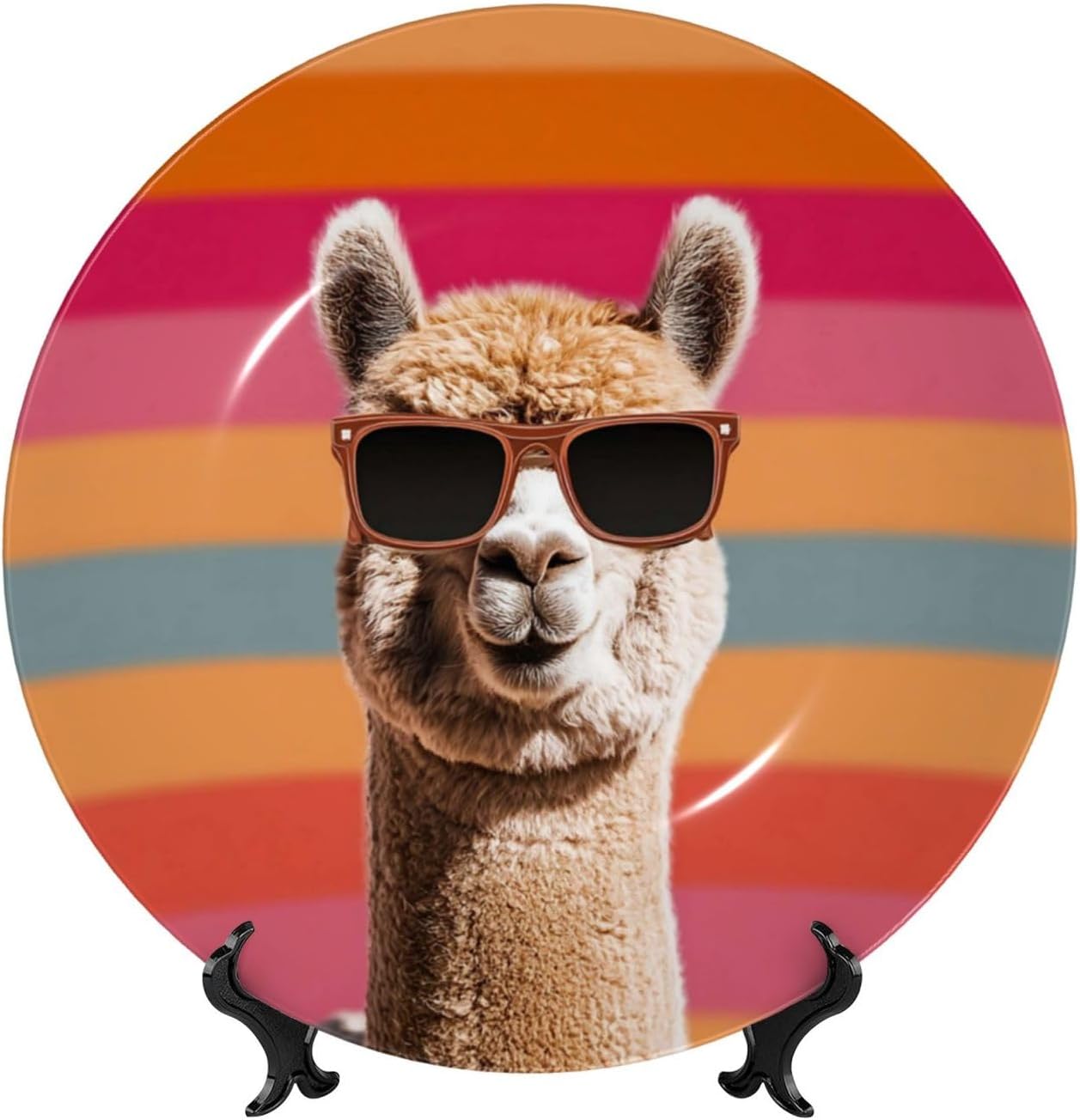 Decorative Plate 10in Bone China Dessert Plates with Display Stand Ceramic Ornament Ceramic Camel wearing sunglasses Decorative Plates Art Crafts Porcelain Plate for Home Club Living Room