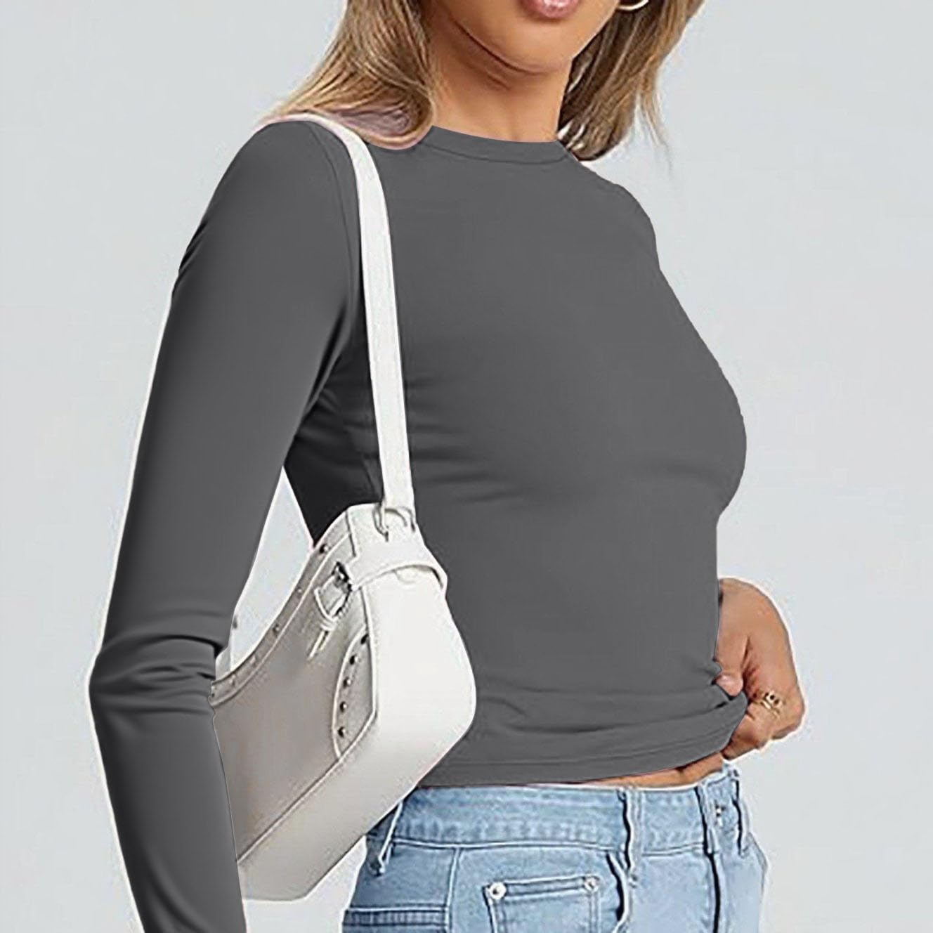 Lot de 3 t-shirts thermiques à manches longues et col rond pour femme - Coupe ajustée - Coupe ajustée - Couleur unie - Polyvalent - Tendance - Esthétique - Streetwear XS à XL