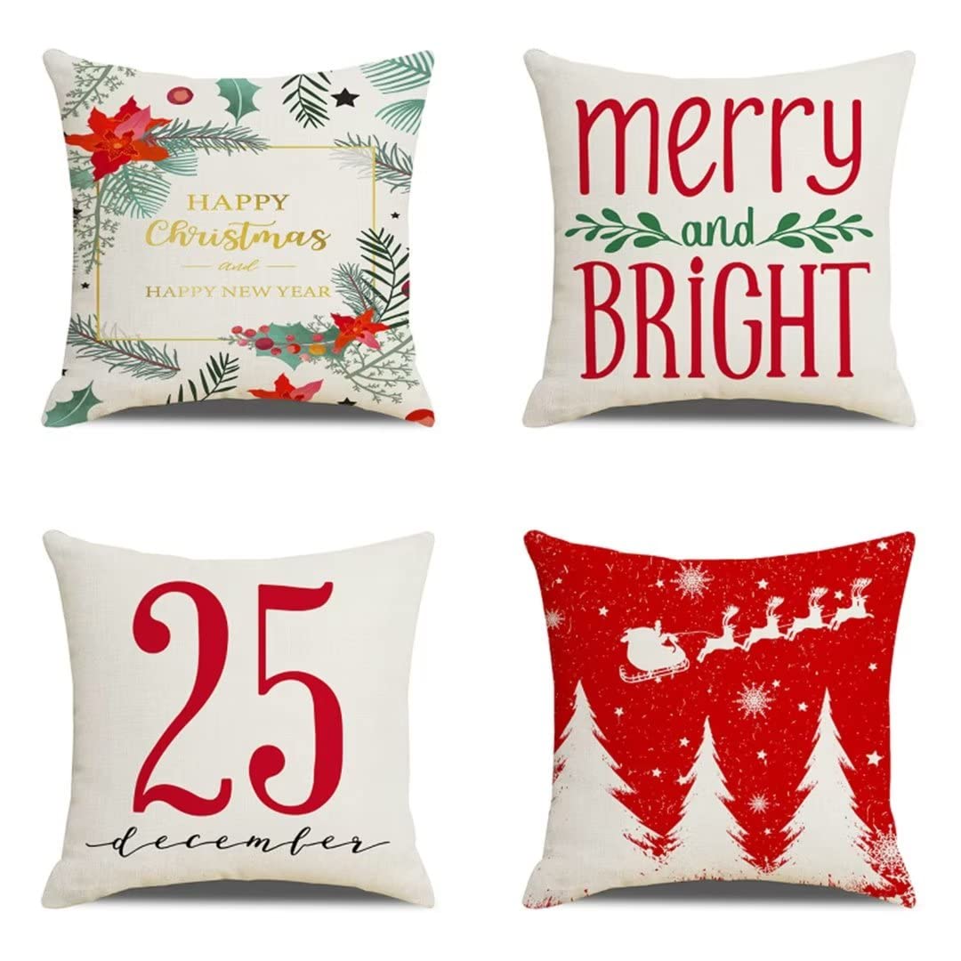 Coussin Décoratif Carré Noël : lot de 4 housses 40x40 en velours anti-pli CH-1371