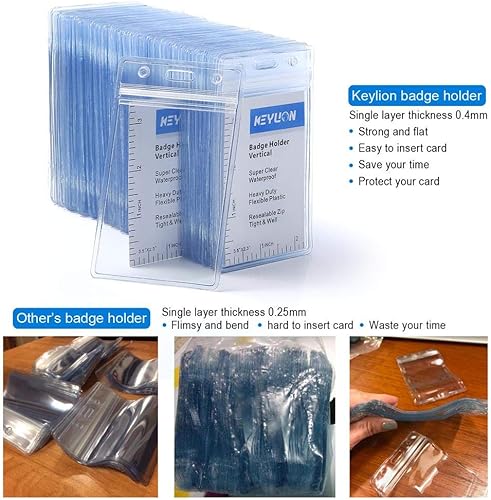 Miniatura 7 de keylion tarjeta de identificación porta distintivo transparente vertical con tipo de cierre resellable impermeable