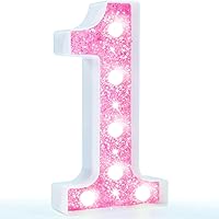 Vista 18 de Pooqla Luces de números de marquesina, números de luz rosa para niñas de 10.º cumpleaños, funciona con pilas, luz nocturna de número con purpurina