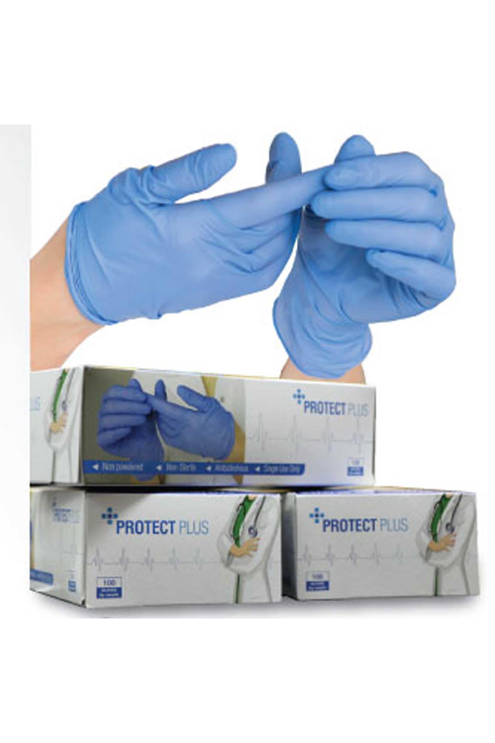 Protect Plus Powder Free Nitrile Gloves Large 100 Gloves per Pack - Blue color