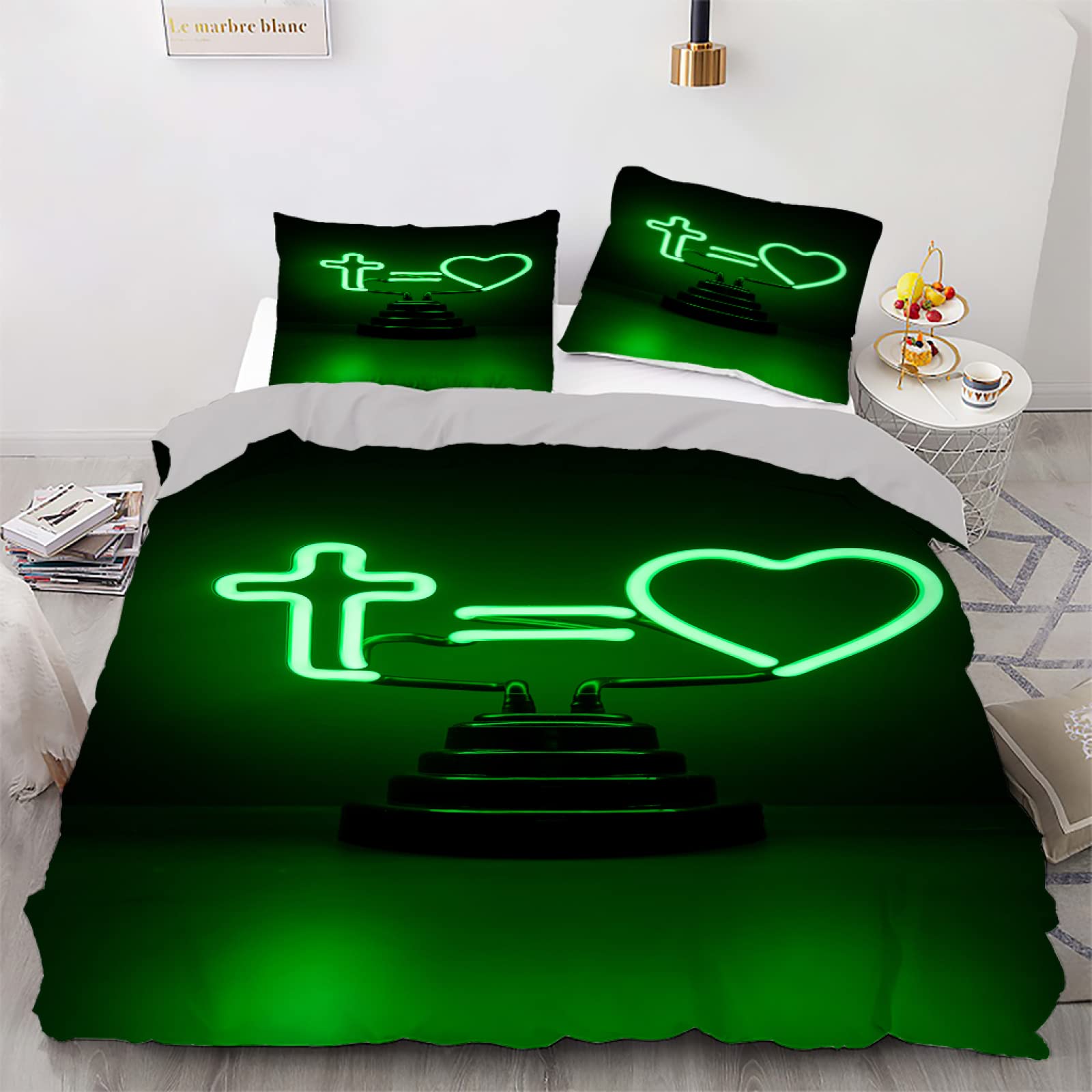Parure de lit 220x240 microfibre haut de gamme vert sobre