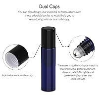 Vista 6 de PrettyCare 10 ml 4 Pack Essential Oil Roller Bottles with Stainless Steel Roller Ball - Refillable Leak-proof Empty Thick Blue Glass Roll on Bottles