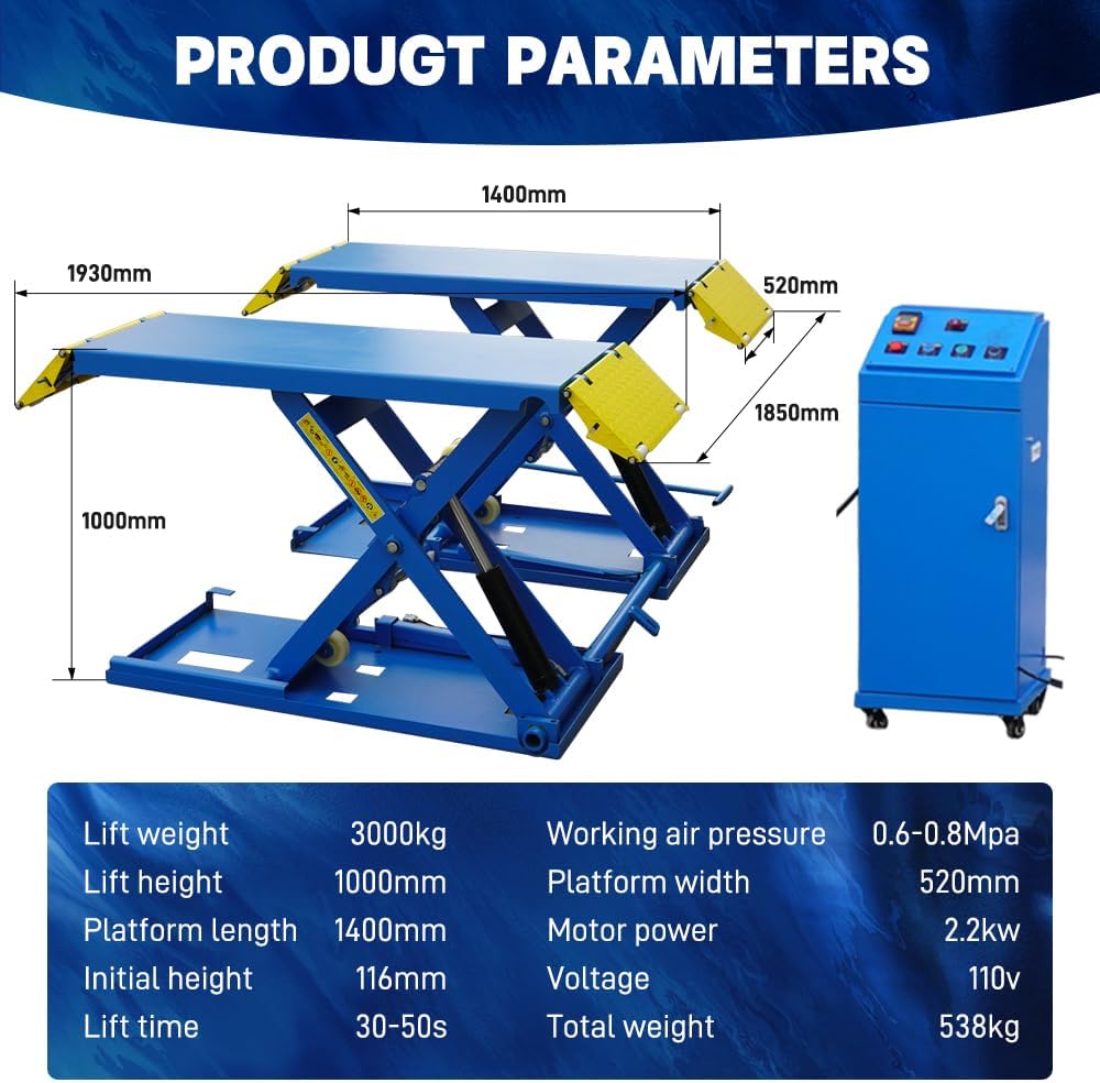 6614 lbs. Automotive Auto Lift Mid Rise Scissor Automotive Car Lift 110V with 12 Months Parts Replacement