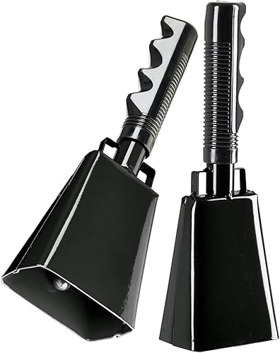 Paquete de 2 cencerros de cobre de 9 pulgadas para eventos deportivos, generadores de ruido de percusión con mango para juegos de fútbol americano,