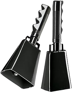 2 Pack 9-inch Copper Cowbells for Sporting Events, Percussion Noise Makers with Handle for Football Games, Sports Stadiums, Pep Rallies, Parties, Boxing Events, Cheerleading, Celebrations (Black)