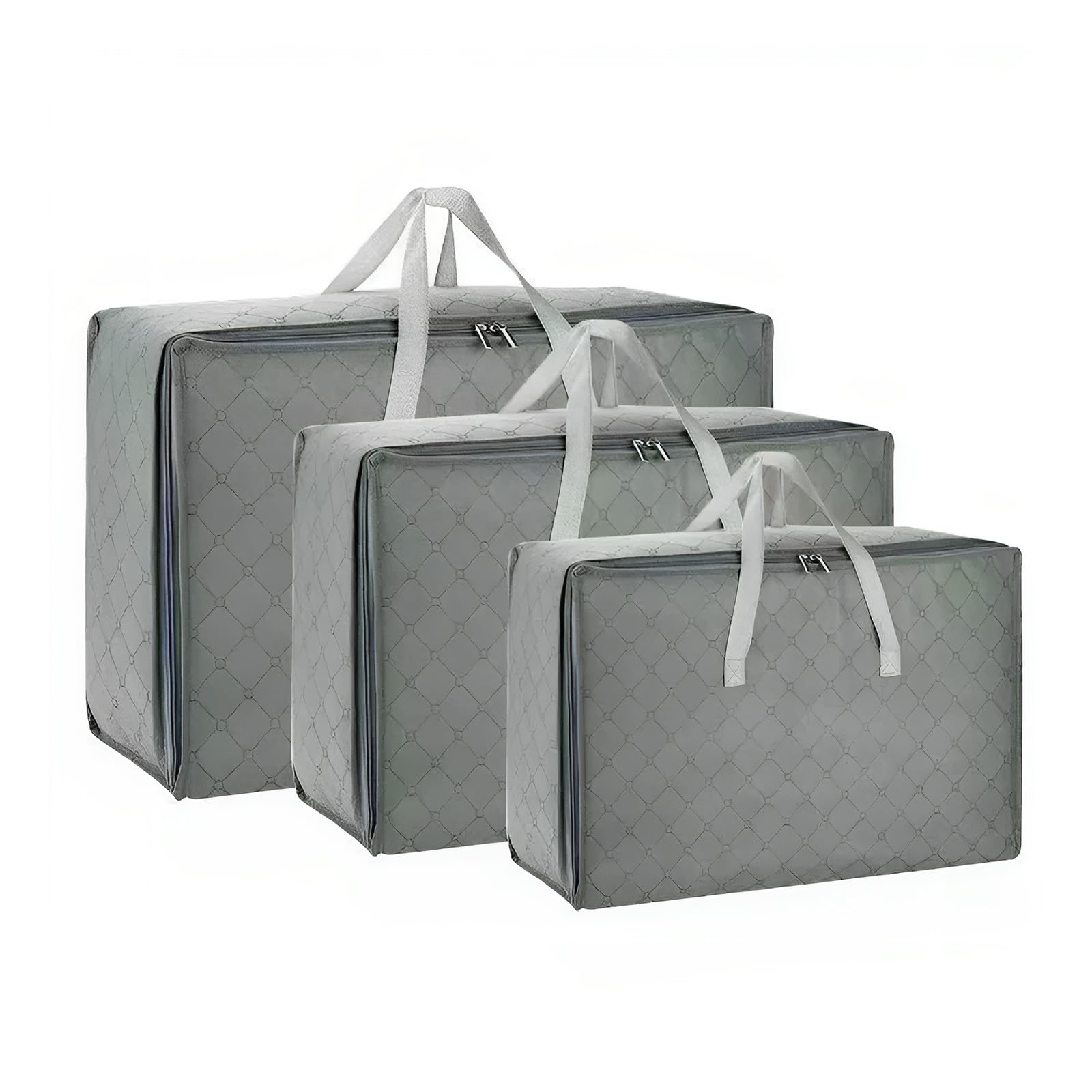 Large Storage Bags with Zips 3 Packs Grey, 30L/51L/105L Bedding Underbed Storage Bags, Clothes Organizers for Bedding, Duvets, Pillows, Quilts, Blankets & Moving