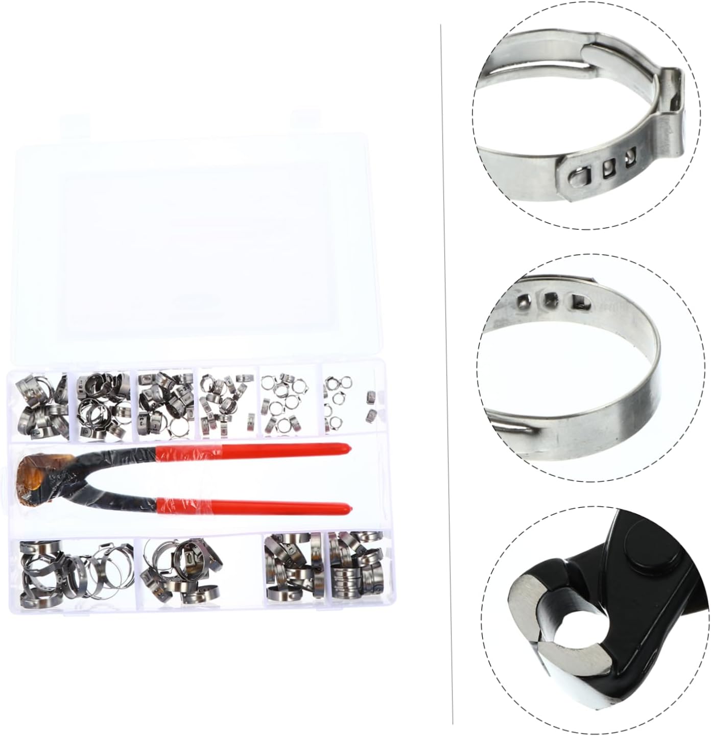 115Pcs Stainless Steel Hose Clamps with Plier Stainless Steel for Automotive Industrial and Household Use for Gas and Water Pipes