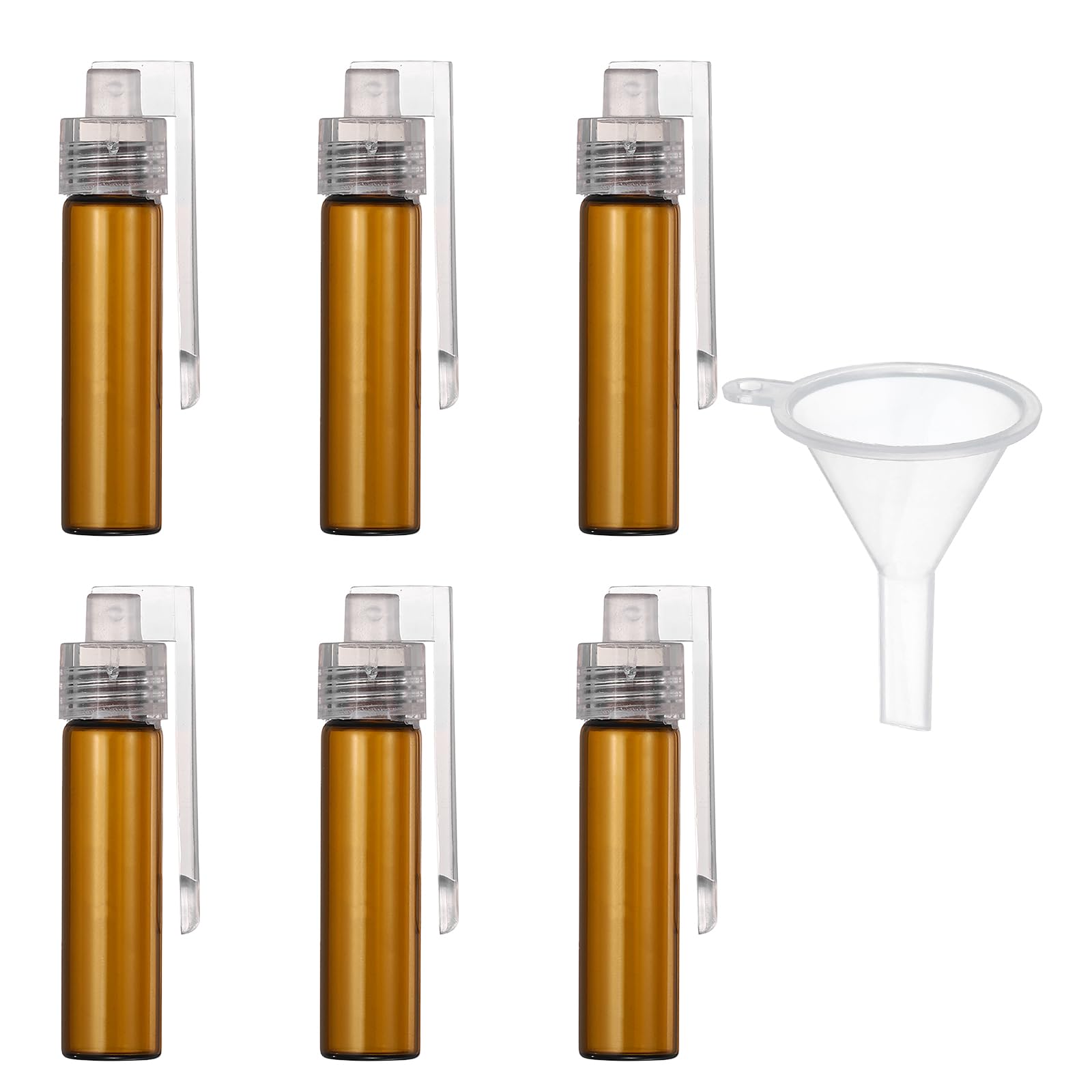 sourcing map 6 Pcs Spice Jars with Cap, 2.6 Inch Small Glass Spice Containers, Condiment Jars Set with Funnel for Home Kitchen Hotel Restaurant Storage Seasonings, Brown Bottle, White Cap