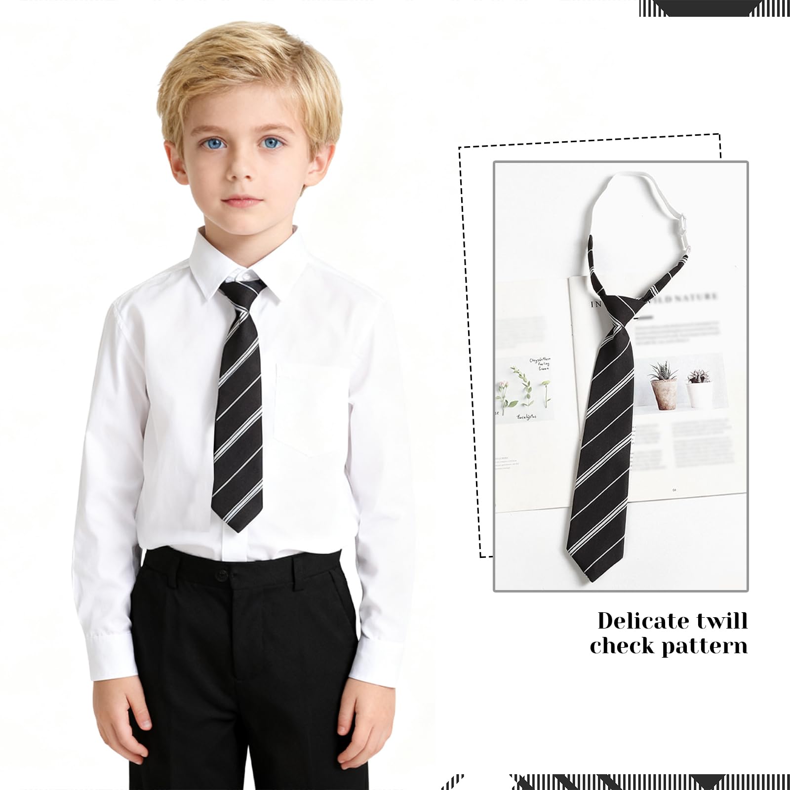 Corbata de 2 piezas para niños, elegante lazo ajustable, corbata negra, corbata de disfraz, corbata dulce para niños, uso diario