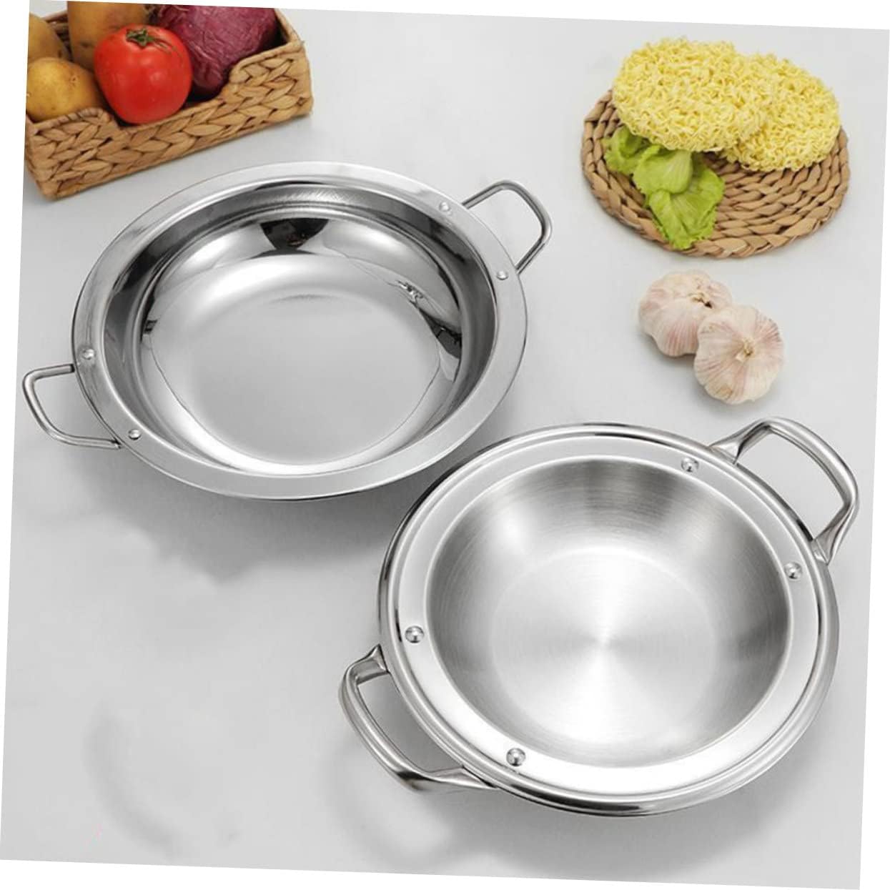 Stainless Steel Shallow Cooking Pot Lid Multi-functional Hot Pot for Induction or Gas Stove 10-inch Kitchen Accessory for Family Meals