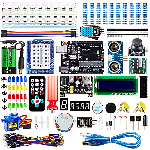 Smraza Super Starter Kit Project Kit with Breadboard, Power Supply, Jumper Wires, Resistors, LED, LCD 1602, Sensors, Detailed Tutorial for Project, Compatible with Arduino UNO R3 Project