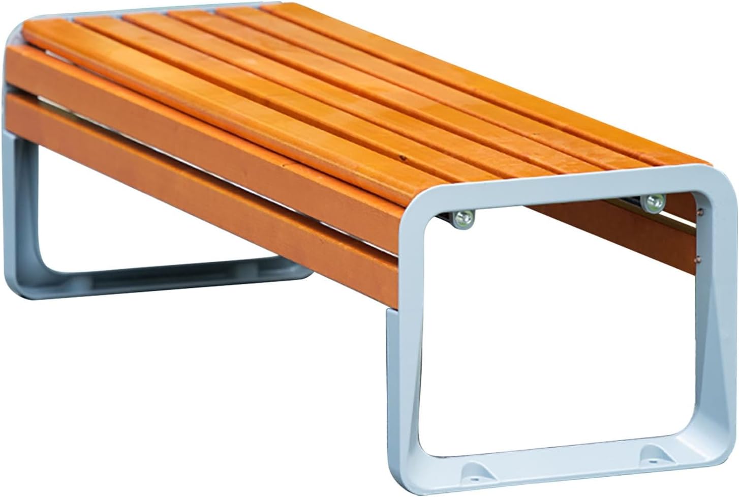 Garden Metal Bench, Outdoor Park Bench, Patio Cast Aluminum Frame Bench, Backless Wooden Bench, 2-Seater Slatted Bench Chair, Outside Furniture Seating, for Porch, Yard, Lawn (Color : Natu