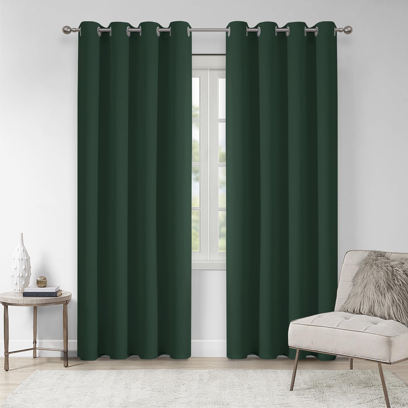 VEHEDE Blackout Thermal Curtains 84 Inch Drop for Living Room, Soft Eyelet Window Drapes for Bedroom, Soundproof Curtains, Black Out Room Darkening Curatins, W46 x L84 Inch, Blackish Green, 2 Panels — image 1