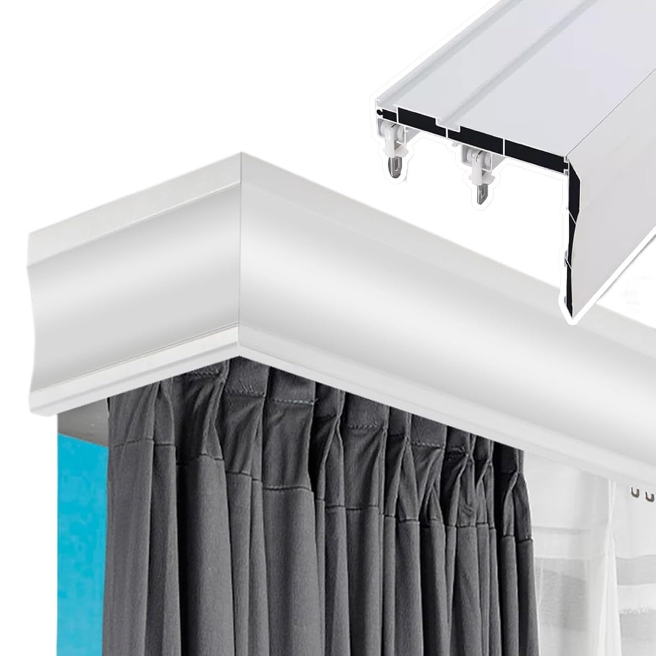 Curtain Track Double Tracks, Aluminum Double Curtain Rail Ceiling Mount Gray White 1-5m(White-wall,3m)