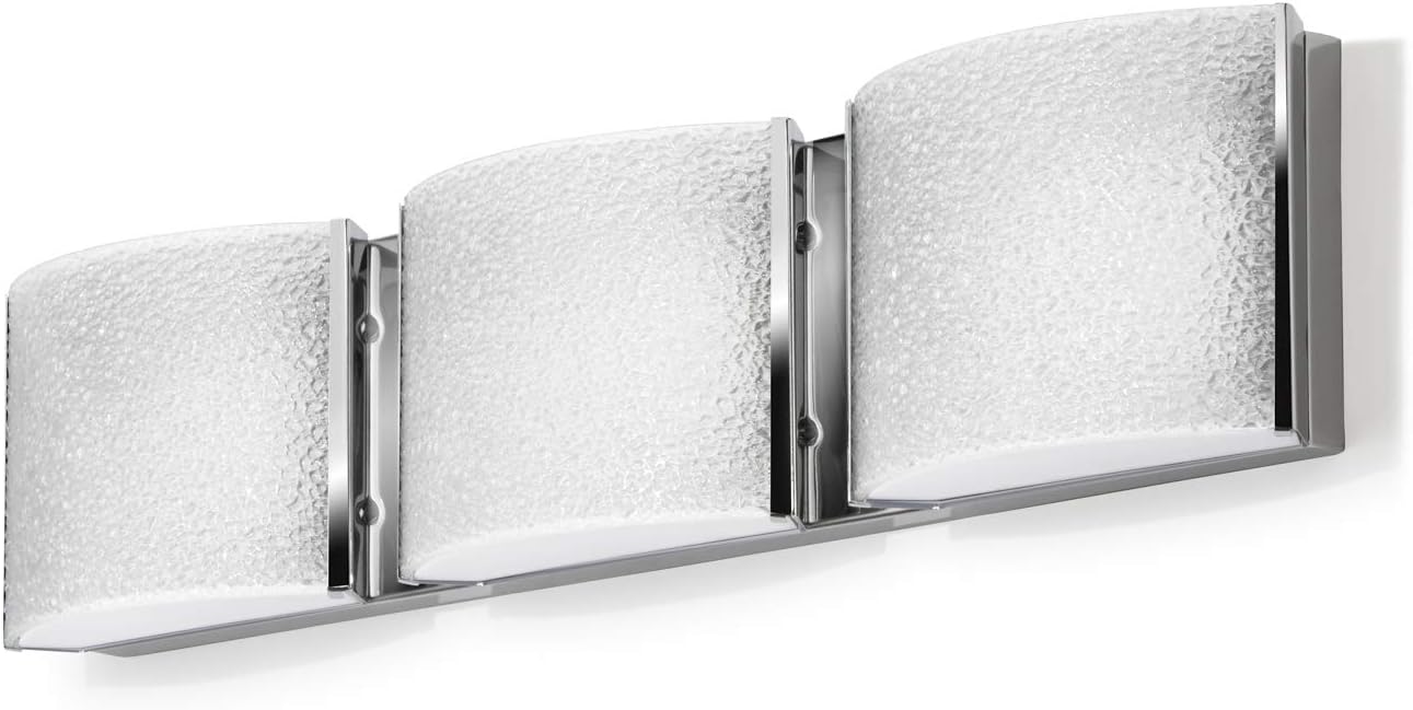 Blасk Frіdау - 50% оƒƒ Chrome Bathroom Vanity Light - 22 Inch Wall Fixture, Daylight White LED, 2400 Lumens, Textured Water Glass, Hardwire, Over Mirror, Damp Located - ETL Listed