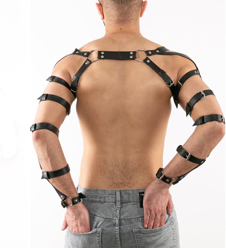 Men's Body Chest Harness Belt Adjustable PU Leather Punk Arms Chest Harness Bondage Strap, BDSM Cosplay Costume Bar Nightclub Party Club Masquerade Fetish Clubwear