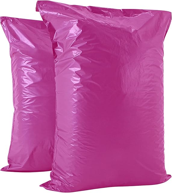 AKAR 22 x 30 Inch Mailing Bags Strong Polythene Posting Mail Bags with Aluminium Adhesive Strip 60 Microns  Easy Seal  XX-Large 56 x 76cm  For Non-Fragile Item (Pink, 10 Pack)