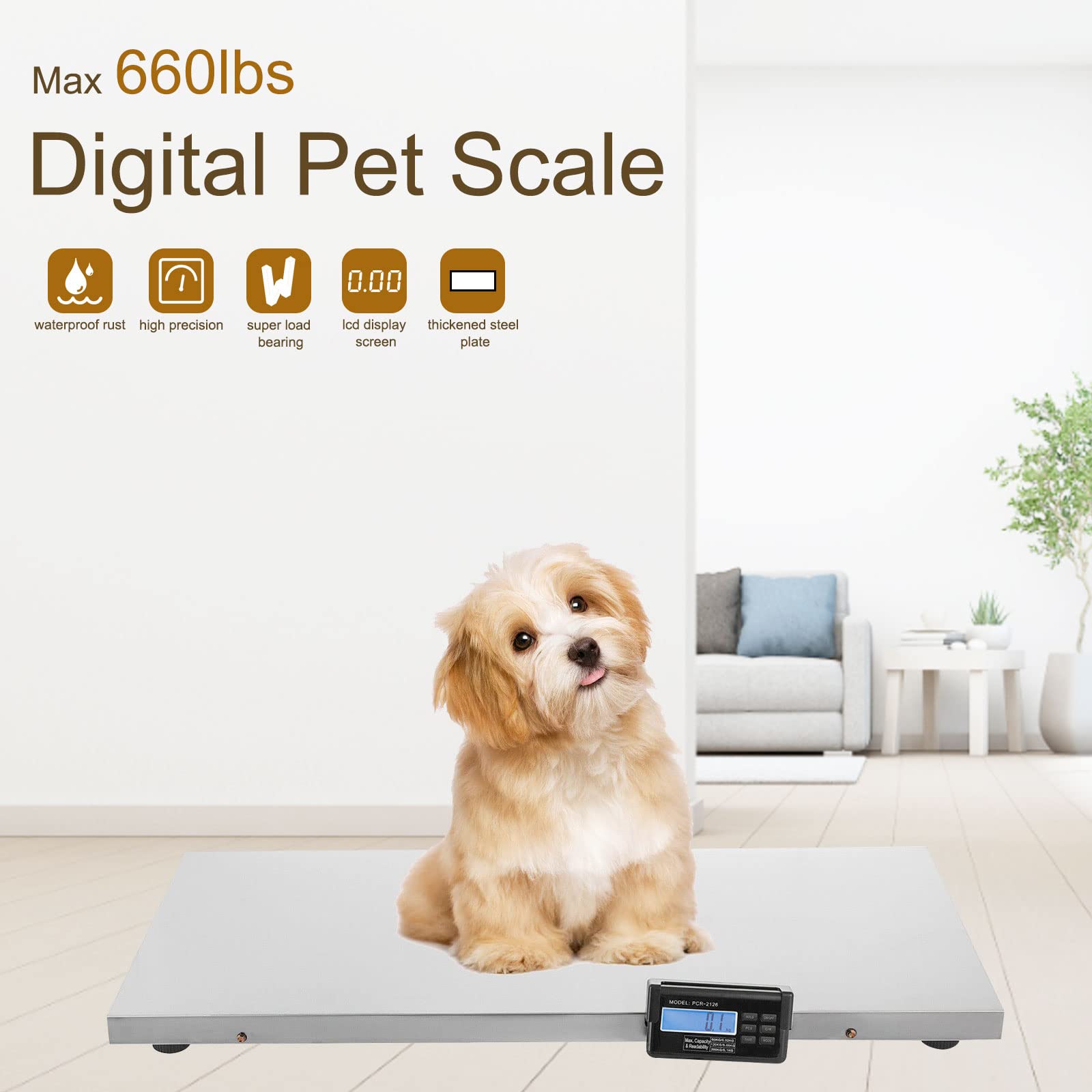 Veterinary Scale-Digital Pet Scale-Max 660lbs Digital Livestock Scale,3 Weighing Units Switch,kg/oz/lb,40.5 * 20.8inchs Stainless Steel Platform with Power Adapter for Dog,cat,Large Pets, Postal