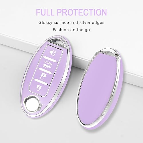 Miniatura 4 de QBUC Funda para llavero Nissan con llavero de poliuretano termoplástico suave y ribete plateado, compatible con Maxima Murano Altima Sentra Rogue 4