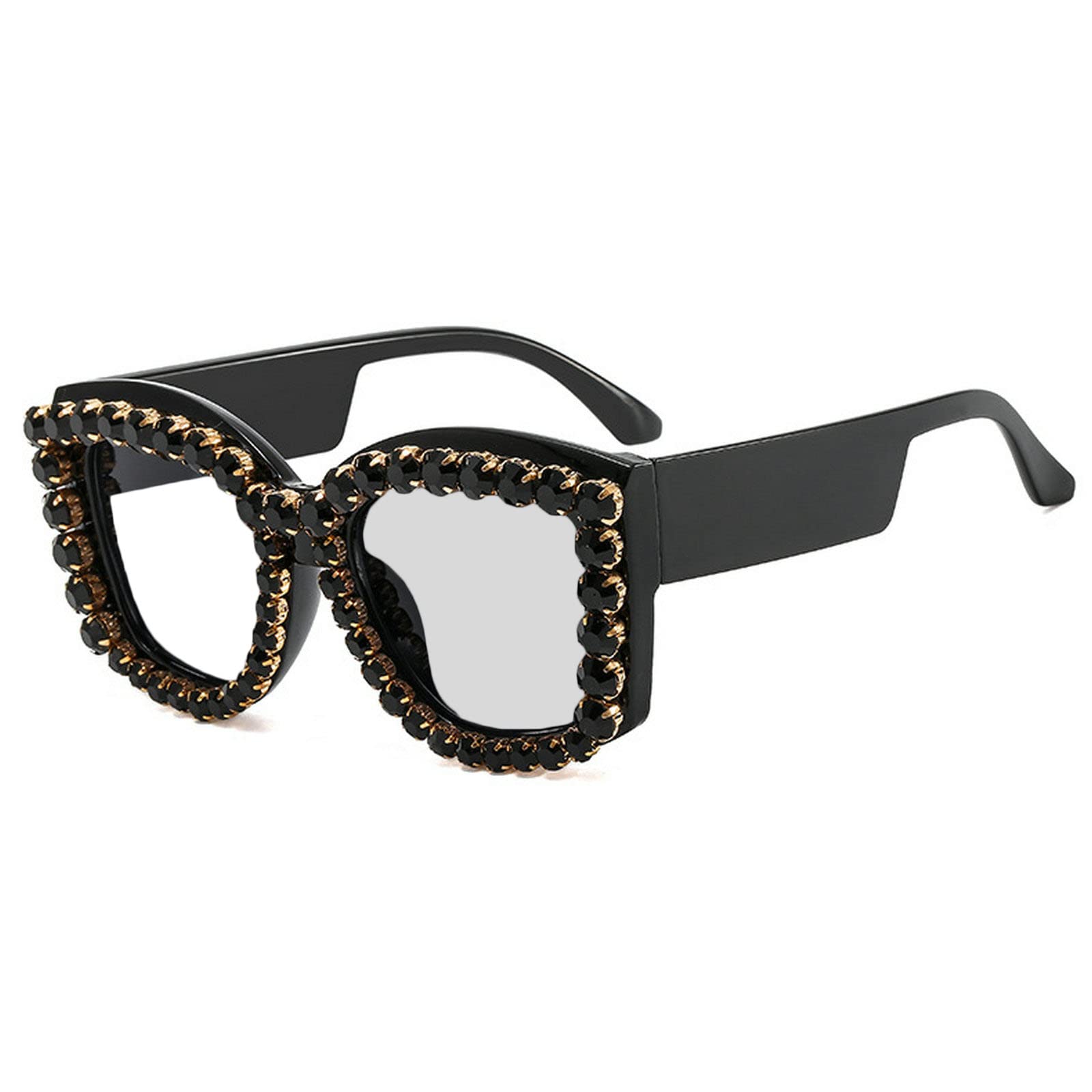 Melrose/Black Rhinestone Photochromic Vintage Punk Square Oversized Bling Rhinestone Reading Glasses (black, 2, multiplier_x)