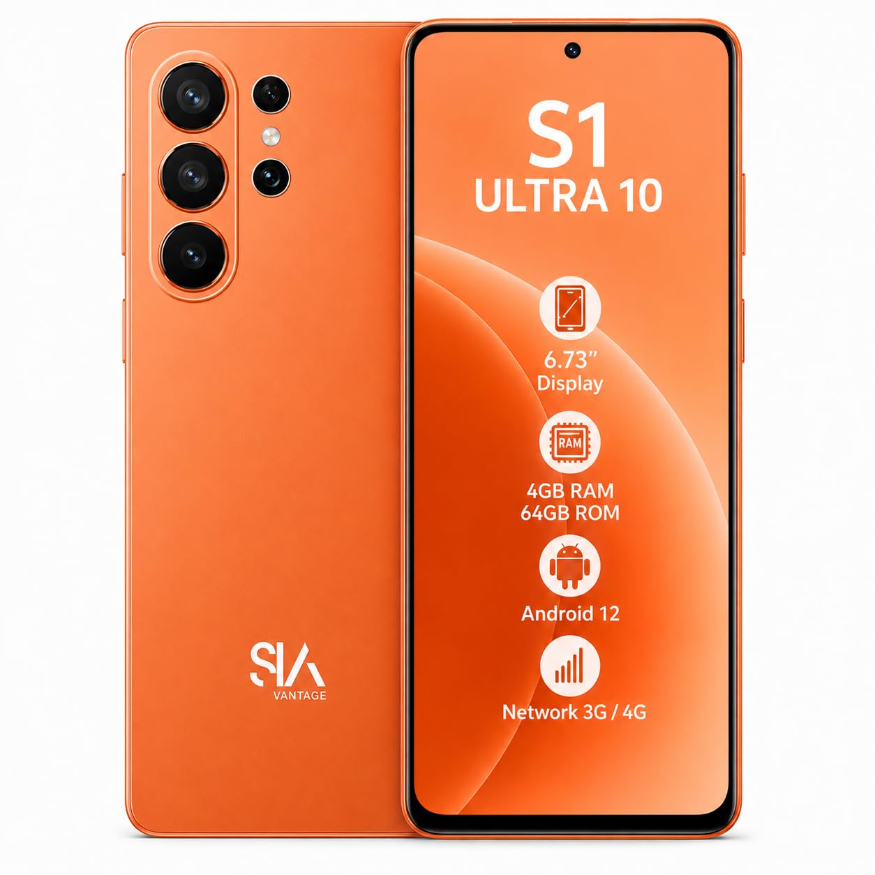 SIAVANTAGE S1 Ultra 10 Smartphone | 4GB RAM + 64GB Storage | 6.73" HD Display | Android 12 | MT6762 Processor | 13MP Rear Camera | 5MP Front Camera | 4G Dual SIM | Type-C (Orange)-picture-22