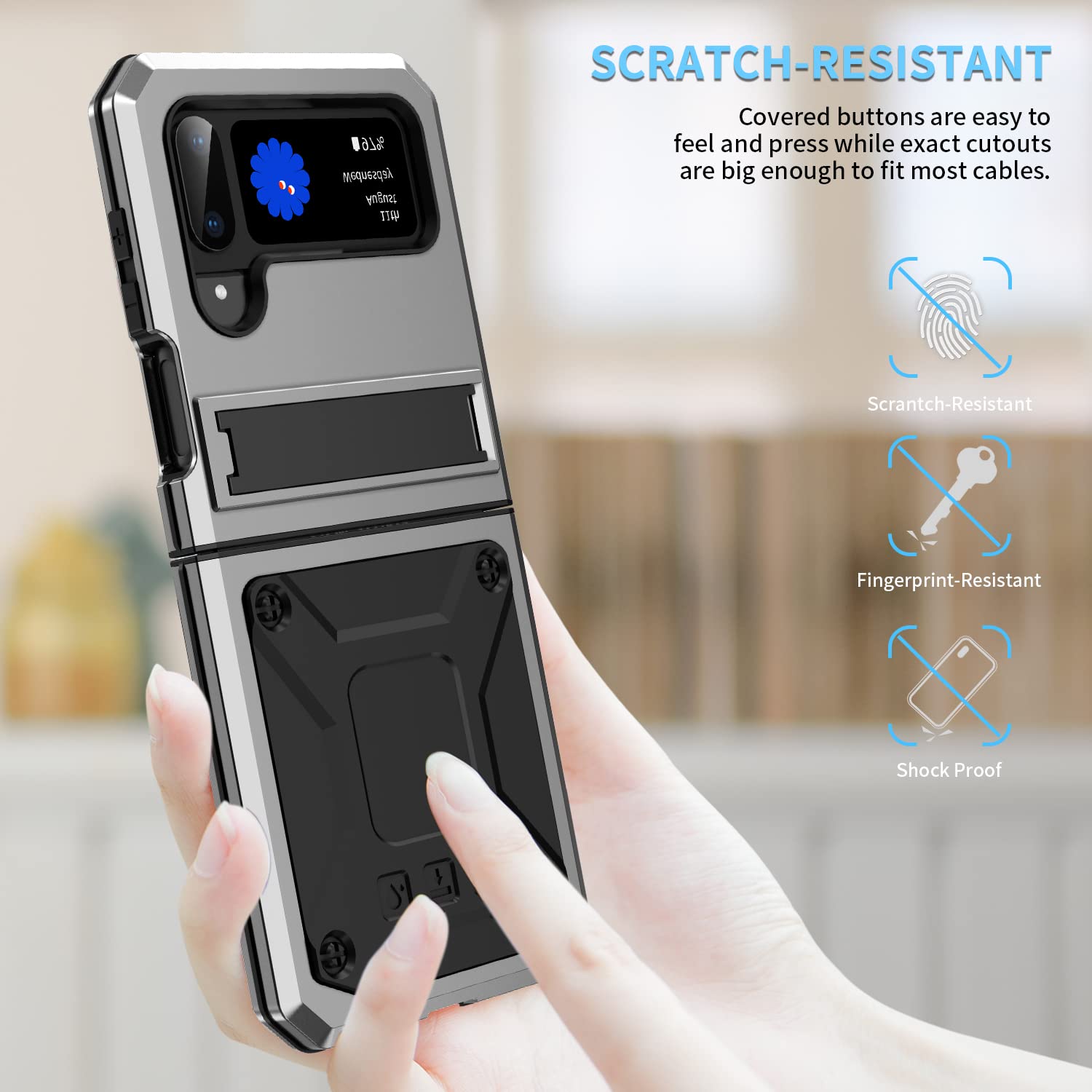 for ZFlip 3/ ZFlip 4 5G Heavy Duty Metal Case with Stand Cover 