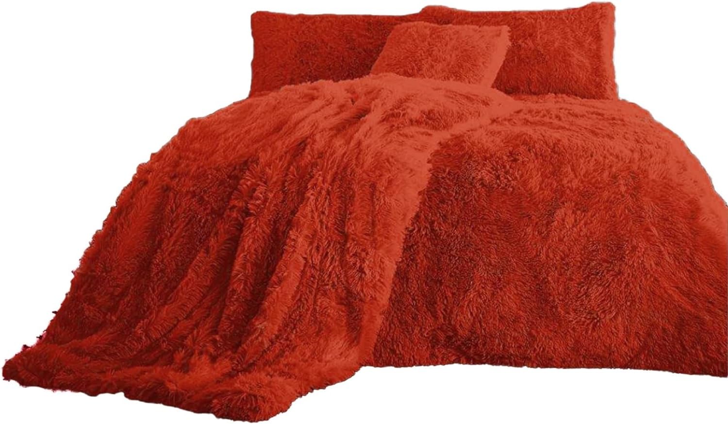 Dazzle Collection Teddy Cuddles Fluffy Fur Fleece Duvet Cover with Pillow Case Set Super Soft Warm & Cosy Hug & Snug Long Pile Fleece Quilt Cover Bedding Set (Red, Pillowcase Cover Only)