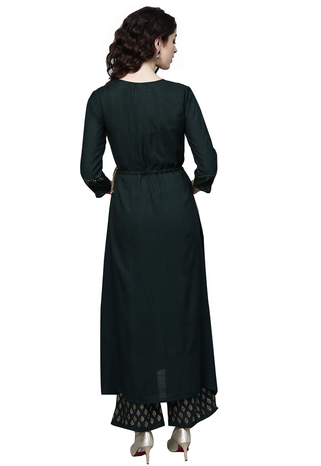 Ishin Women's Rayon Green Printed Anarkali Kurta Set With Palazzo