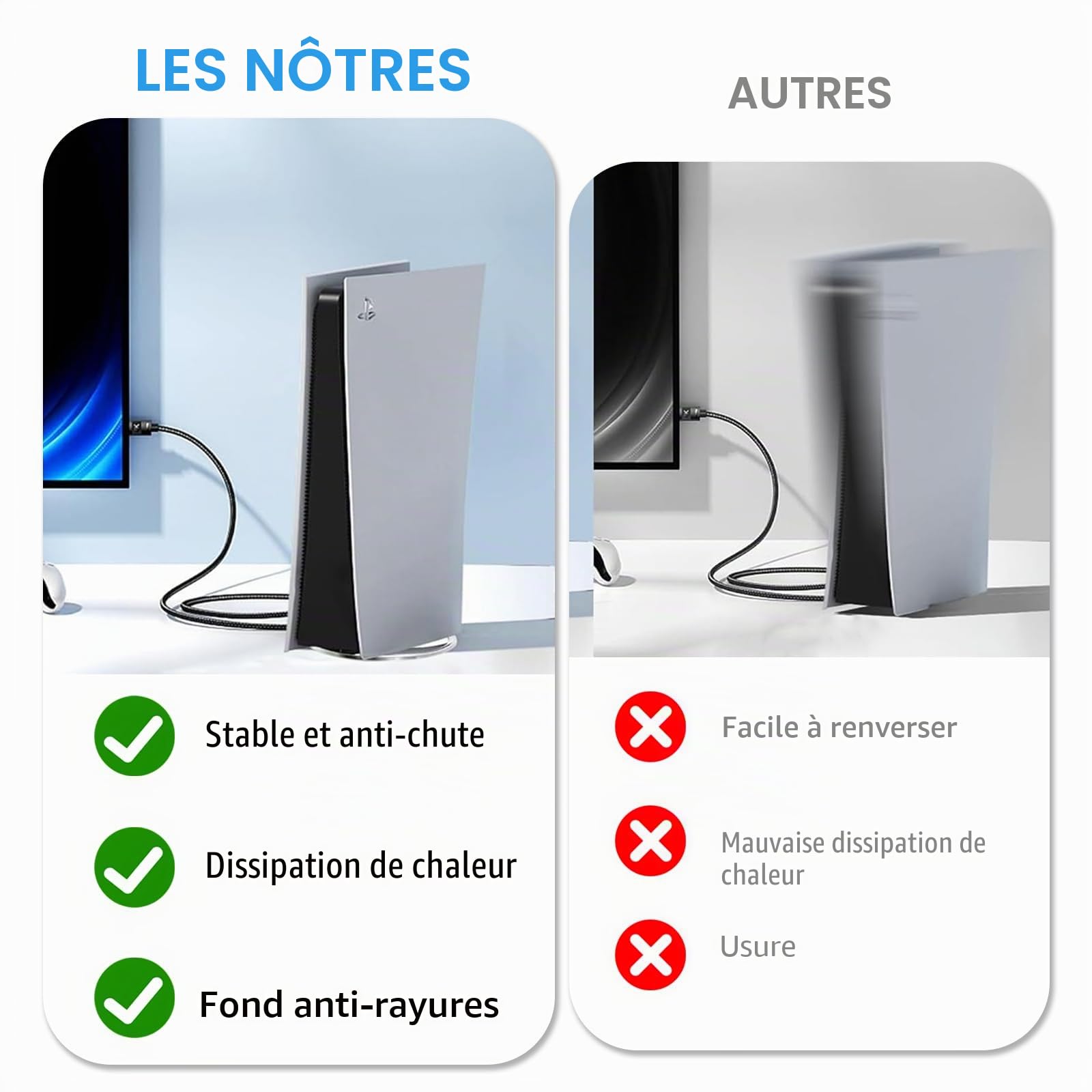 MeYuxg Support PS5 Accessoires de Jeux Vidéo Support pour Disque de Console PS5 et édition Numérique Support Vertical Base de Refroidissement Verticale Fine et Légère avec Support Vertical (Noir)