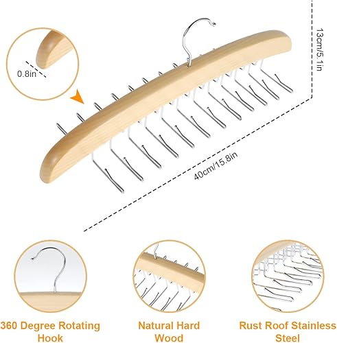 Miniatura 3 de Perchas sin mangas que ahorran espacio, 24 ganchos de metal de gran capacidad con madera de primera calidad, colgador superior con madera de primera