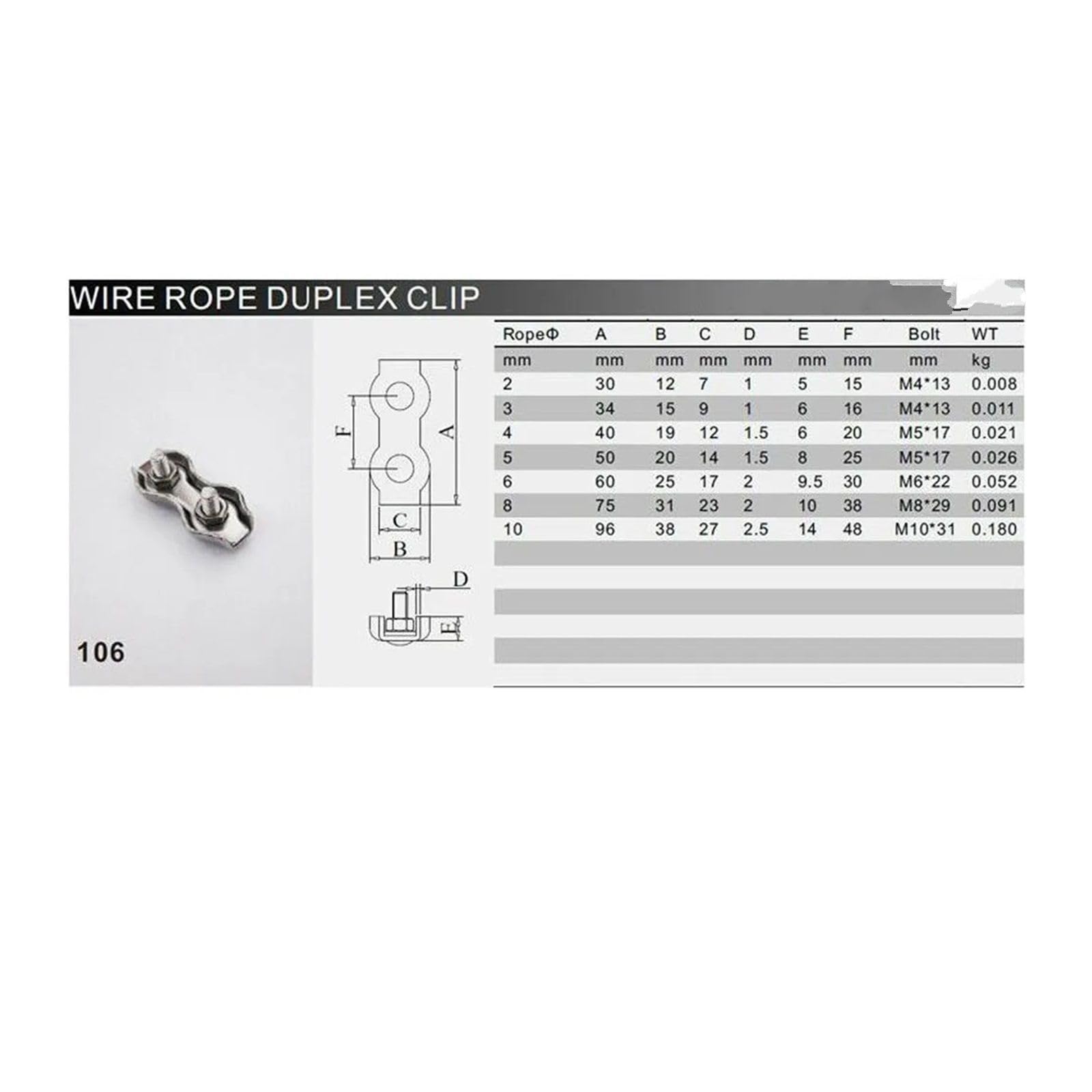 Clip di corda a filo pesante in acciaio inossidabi Morsetto for cavo a fune metallica con clip a doppio bullone in acciaio inossidabile Impugnatura semplice(M2X5pcs)
