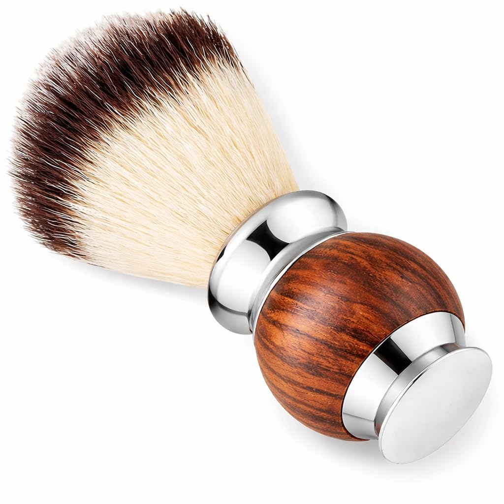Jack Shaver® Men's Shaving Brush for Soap, Luxury Missanda Hardwood and Stainless Steel, Cream or Foam with Classic Synthetic Silvertip Vegan Friendly Badger Bristles Male Grooming Gift