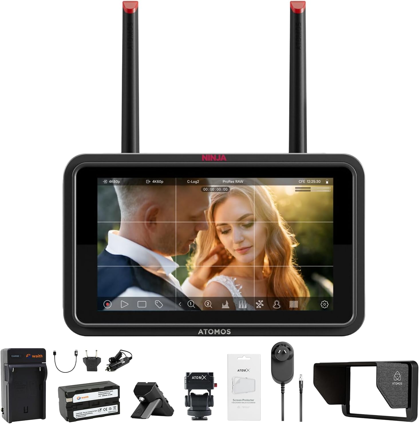 Atomos Ninja TX GO 5" Camera Monitor/Recorder, HDMI CFexpress Wi-Fi - HDR Resolution Touchscreen Display with Atomos Creator Accessory Kit and Power Battery, Single Charger - Advanced Bundle Kit