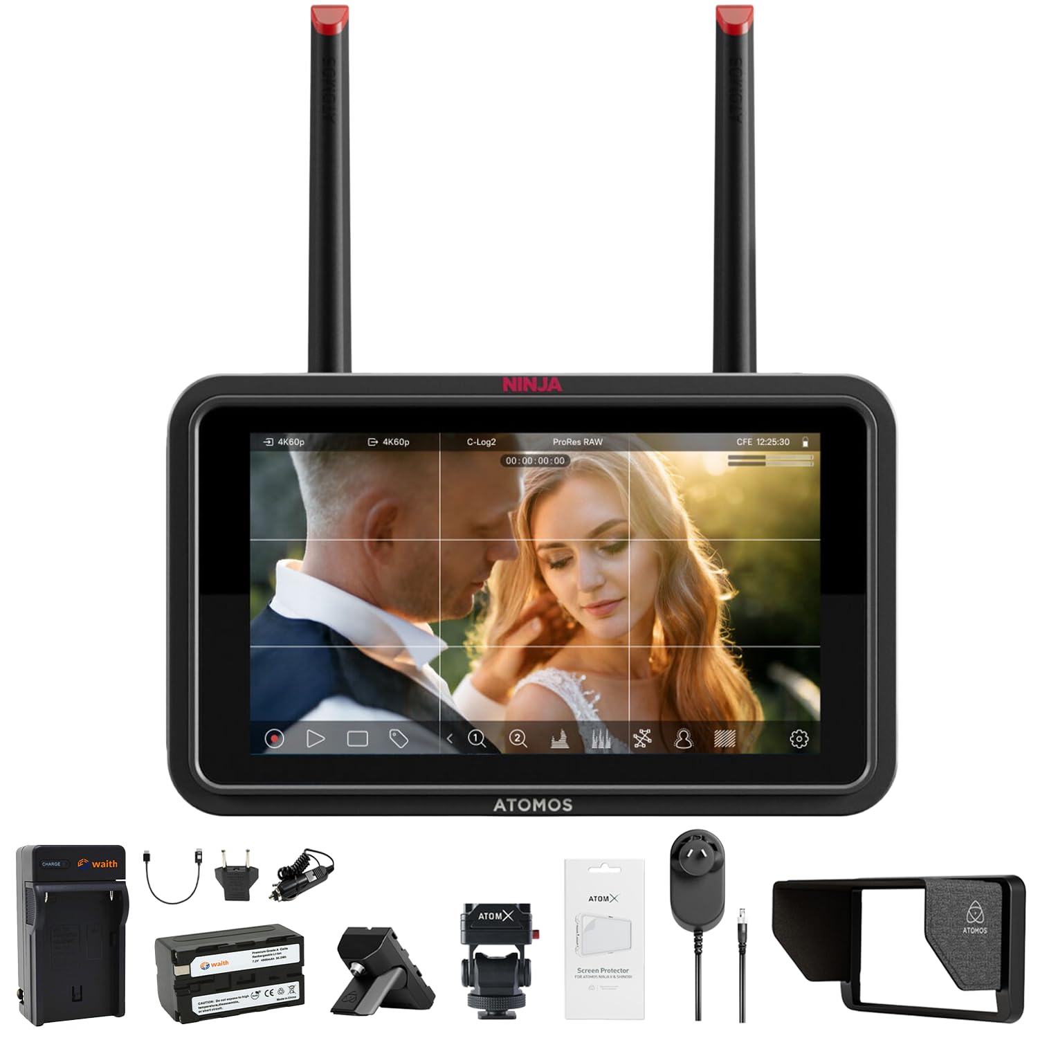 Atomos Ninja TX GO 5" Camera Monitor Recorder HDMI CFexpress Wi-Fi HDR Kit | Bundle includes Creator Accessory kit, Power Battery, Charger for on-set convenience. Touchscreen display with HDR support