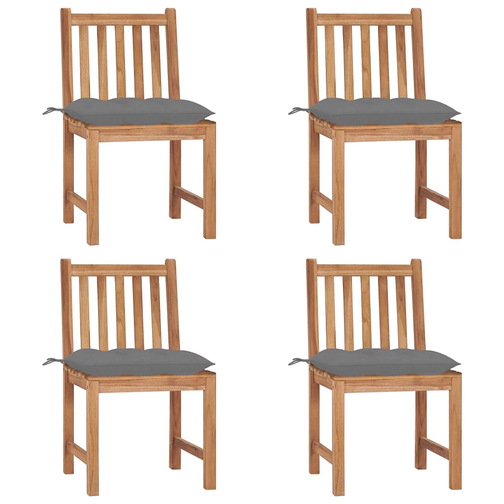 Juego de 4 sillas de jardín de madera con cojines, madera de teca maciza, sazonada y pulida, resistente hasta 110 kg por asiento, ideal para patio.