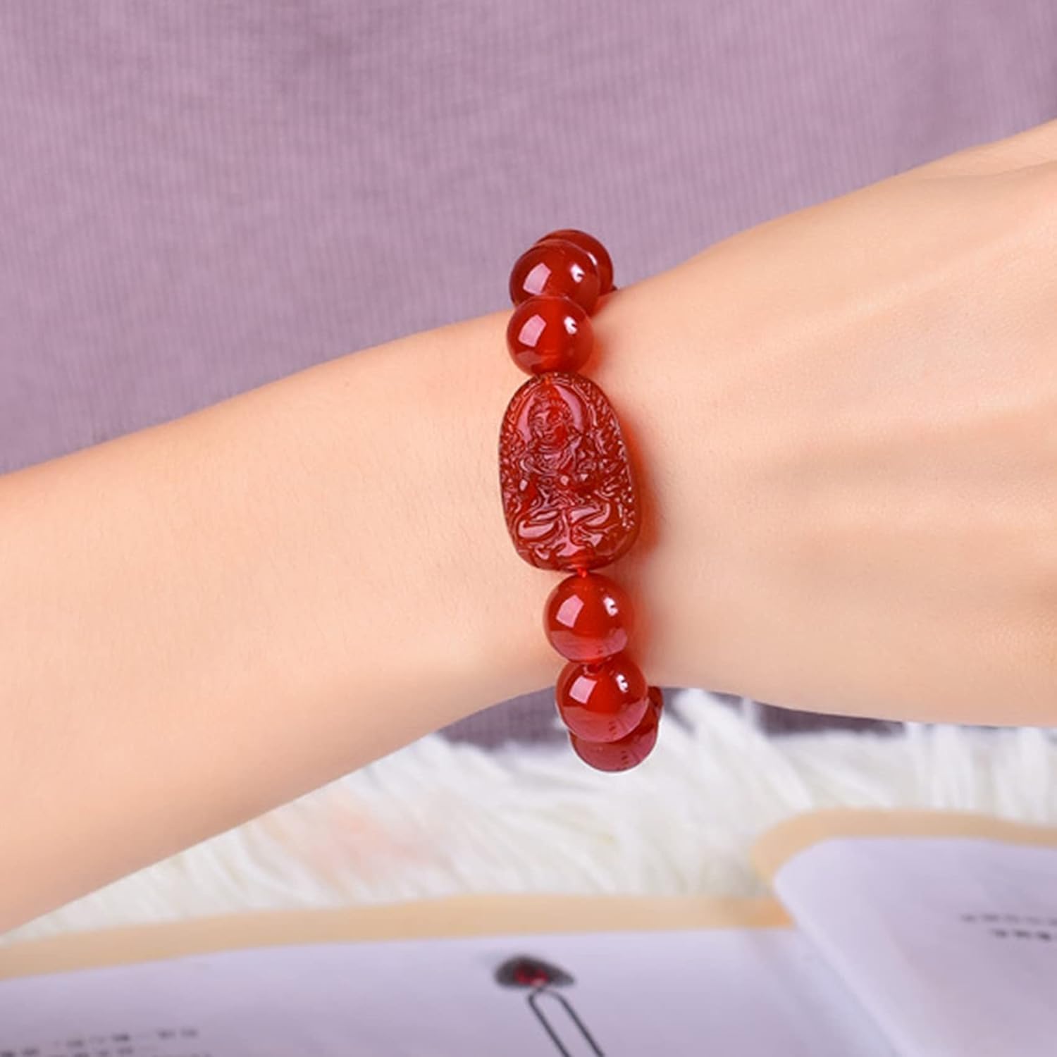 Jade Beads Bracelet,Beaded Bracelet, Bracelet Zodiac Bracelet Natural Red Agate Gemstone Beaded Adjustable Wealth Bracelet Talisman Prosperity Jewelry Gifts for Men (Red)