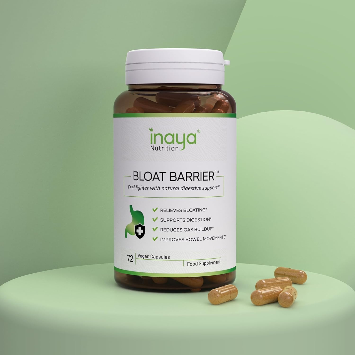 BloatBarrier 72 Capsules - Natural Digestion and Bloating Supplement for Stomach Bloating Relief, Gas Reduction, and Improved Bowel Movements – Vegan, Gut Health Supplements