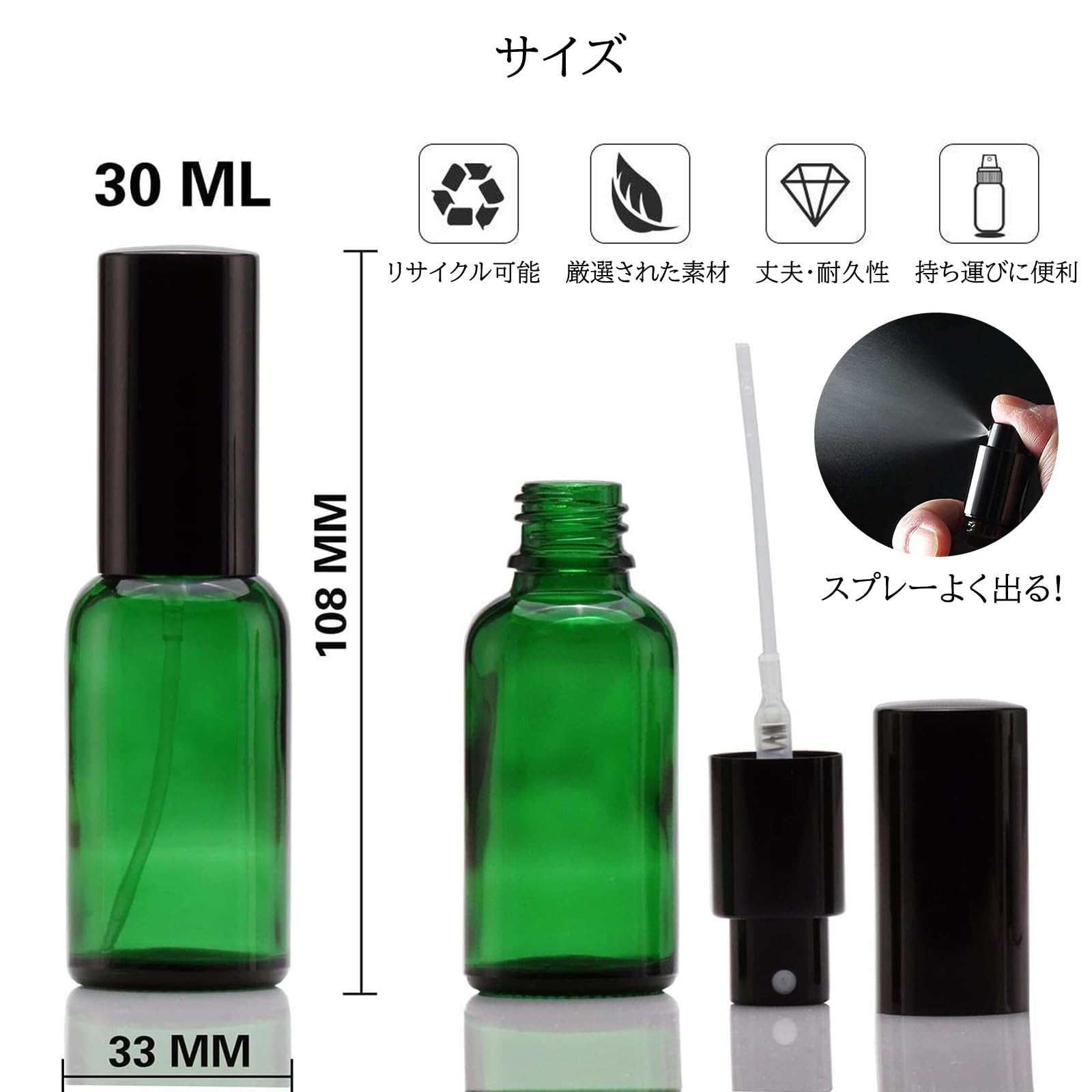 Amazon.co.jp: 遮光スプレーボトル 30ML緑 ガラス霧吹き 遮光瓶 蓄圧式