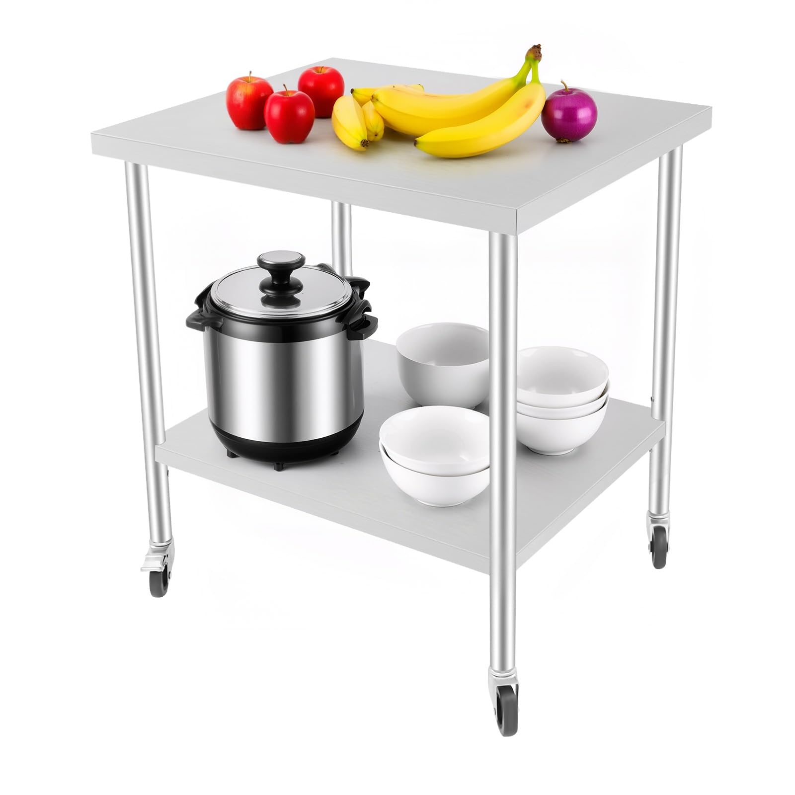 Mesa De Trabajo De Acero Inoxidable Con Ruedas, 70 X 60 X 85 Cm, Hasta 300 Kg, Mesa De Barbacoa Para Camping Y Preparación De Alimentos, Para Comercios Y Hogar