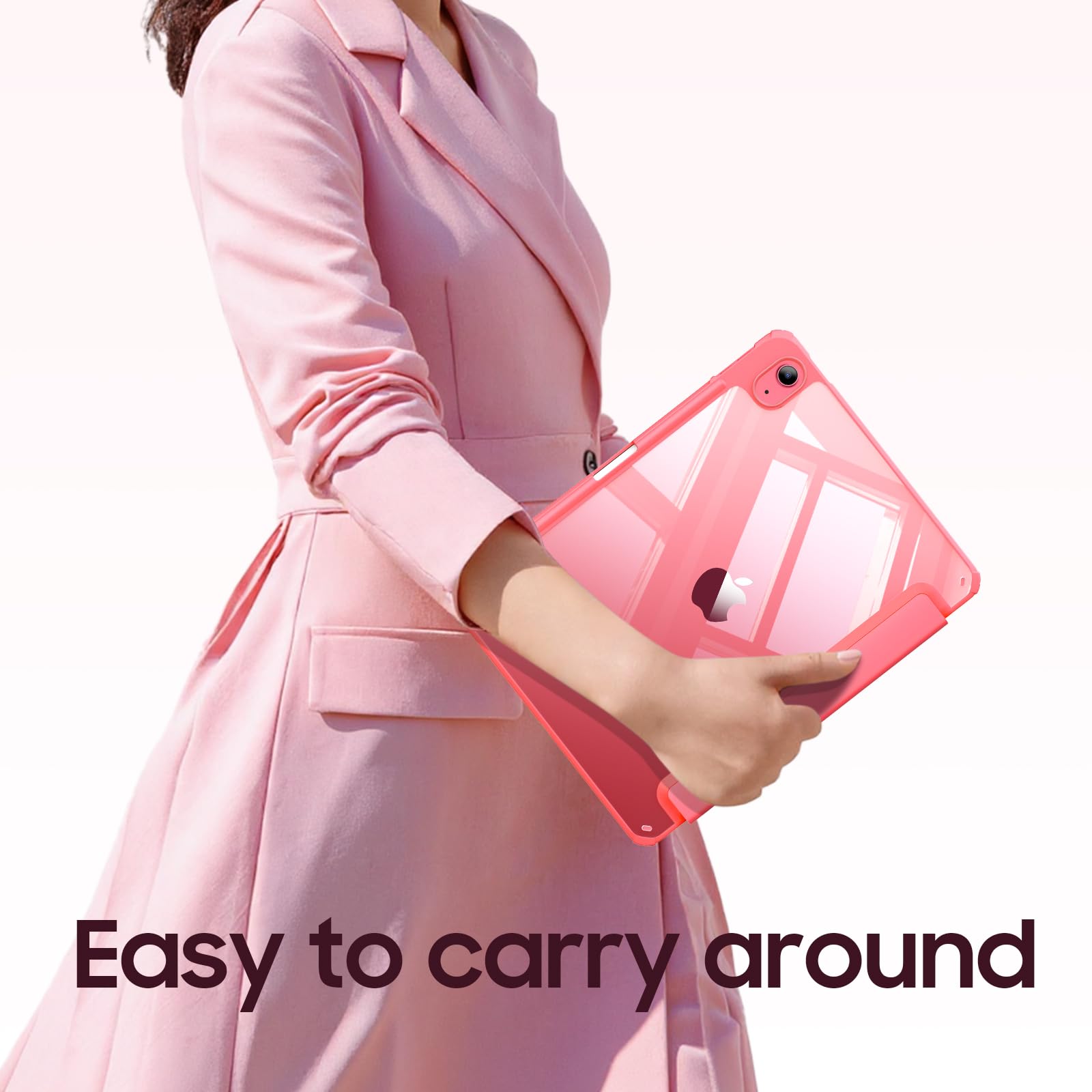 Fintie Hybrid Slim Case for iPad (A16) 11th Generation 11 Inch (2025), iPad 10th Generation 10.9 Inch (2022) - Shockproof Cover with Clear Transparent Back Shell & Pencil Holder, Pink