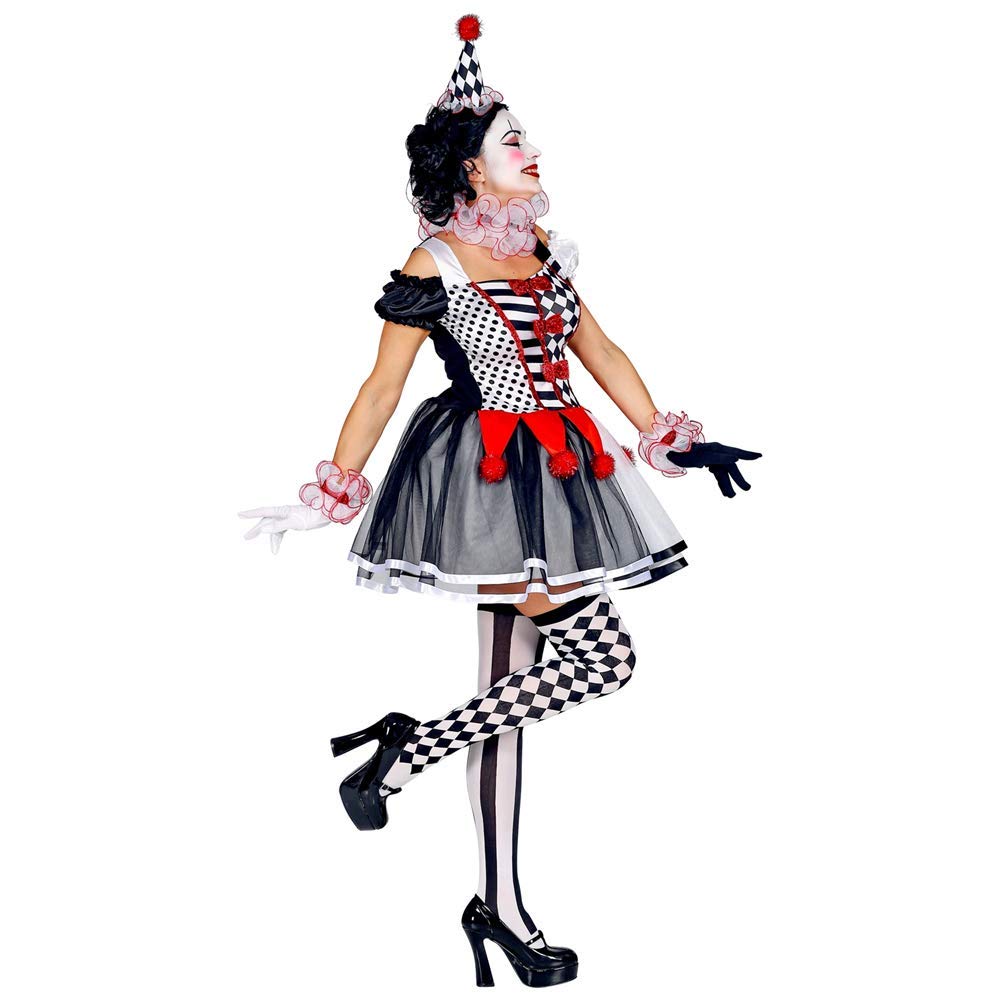 CARTOON Costume di Carnevale Arlecchino Donna Vestito Elegante in Stile Commedia dell’Arte con Gorgiera Polsini e Mini Cappello Travestimento Teatrale e Originale